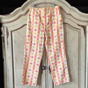 Free People Orange & Cream Gingham Chinos size 12